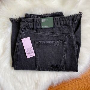 NWT Wild Fable Black 14 High Rise Bermuda Shorts Distressed Button Goth Grunge